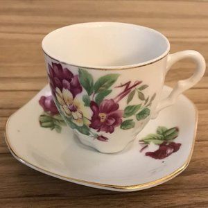 Vintage Mid-Century Antique Nippon Yoko Boeki Floral Print Tea Cup And Saucer.